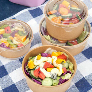 Bol à salade en papier artisanal écologique de 38 oz <span class=keywords><strong>1000</strong></span> <span class=keywords><strong>ml</strong></span> avec couvercle en PET pour salades, nouilles, pizzas, hamburgers - Product Image 1