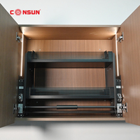 Acessórios de Armazenamento para Cozinha: Cesto Elevatório Moderno de Metal e Ferro com Prateleiras Ajustáveis e Deslizantes para Armários