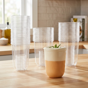 Factory Wholesale Food Grade Clear PP Disposable <b>Plastic</b> <b>Drinking</b> <b>Cups</b> 7oz 9oz 12oz 16oz 20oz with Lid OEM Custom Logo - Product Image 1