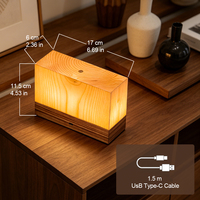 Lampe de table rectangulaire en bois rechargeable à commande tactile, intensité variable en continu, USB Type-C, lumière de nuit LED horizontale pour chevet et chambre d'enfant