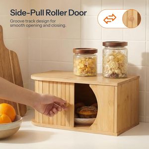 Bamboo Bread Box Solid Wood Sliding Door Desktop <b>Storage</b> <b>Kitchen</b> Dustproof Container - Product Image 4
