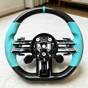 Volant de course sport en fibre de carbone et cuir, poignées en cuir bleu Tiffany pour Mercedes Benz AMG GLC <span class=keywords><strong>GLE</strong></span> CLA SLS GLK toutes séries - Product Image 6