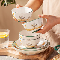 Service de vaisselle en céramique de style nordique de haute qualité, motifs de paysages, vaisselle en porcelaine, assiettes et bols en gros pour les restaurants
