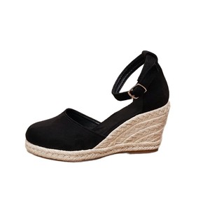 Sandales compensées pour femmes, best-seller transfrontalier pour l'été - Sandales en paille ajourées à bout rond monobloc - Product Image 5
