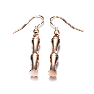 Boucles d'oreilles pendantes en bambou or rose 27MM avec strass sertis clos en acier inoxydable pour femme – Cadeau - Product Image 5