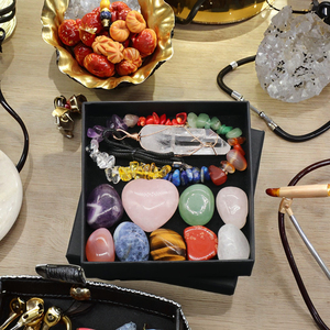 Doğal pembe kristal kalp kolye haddeleme taş renkli altıgen prizma moda aksesuar ile Set - Product Image 3