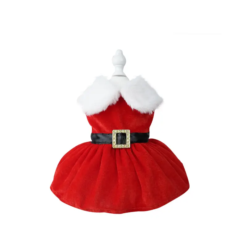 New Hot Selling Christmas Pet Bow Dresses Gold Velvet Fabric Santa Dress Up Skirt Cat Dog Dresses