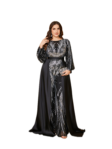 Combinaisons pour femmes à coupe aléatoire <span class=keywords><strong>avec</strong></span> traîne de cour, col rond, manches lanternes, paillettes brillantes, élégantes, pantalon évasé pour soirée et cocktail, 2 façons de porter - Product Image 1