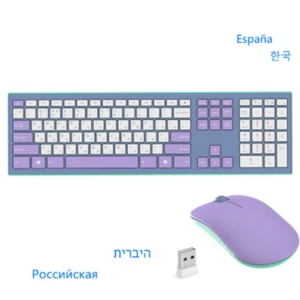 Combo de Teclado y Ratón Inalámbricos de Tamaño Completo de 2.4GHz, Teclado Ruso Inalámbrico con Teclado Numérico para Computadora, PC, Escritorio y Portátil - Product Image 1