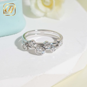 Anillo de Diamantes Cultivados en Laboratorio de Plata de Ley 925, Diseño de Burbuja, Doble Banda, Anillo de Compromiso para Mujer, Joyería Fina para Boda - Product Image 1