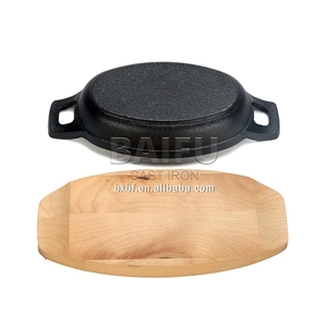 Mini plat à griller ovale en fonte pré-assaisonné avec plateau en bois, Mini plat de service en fonte, plats à rôtir ovales - Product Image 6
