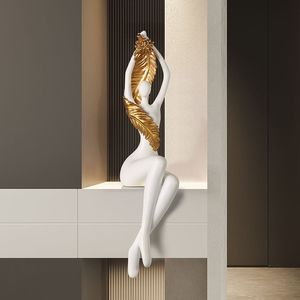 Figura Decorativa de Resina Minimalista Moderna, Personaje en Pose de Piernas Cruzadas, Separador de Ambientes, Mueble para Sala de Estar o TV - Product Image 1