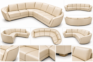 Sofá Seccional Modular en Forma de L de Cuero Crema Curvo de Lujo, Muebles Modernos para Sala de Estar, Tapicería Elegante y Cómoda - Product Image 4