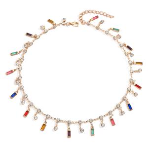 Japanese and Korean retro-style <b>light</b> luxury exquisite <b>rainbow</b> candy-colored square rhinestone pendant necklace, elegant and - Product Image 5