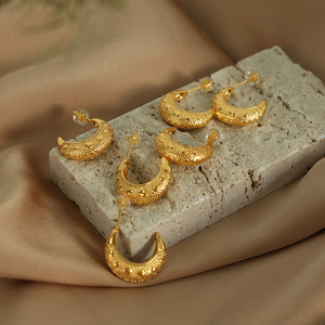 Pendientes con forma de C en forma de media luna, chapados en oro de 18 quilates, joyería de moda de acero y titanio para mujer, diseño elegante de luna EH29 - Product Image 4