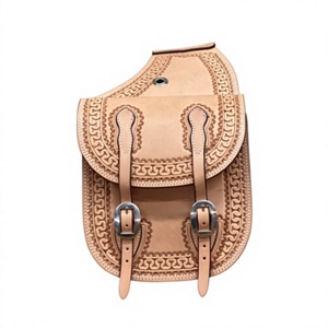 Sac de selle en cuir véritable de style western de haute qualité, avec double couture, respirant et multifonctionnel, pour l'équitation. - Product Image 1