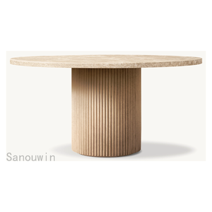 Bàn Ăn Tròn sang trọng kết hợp bề mặt đá cẩm thạch với bệ gỗ rắn - Product Image 1