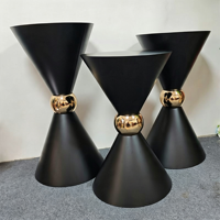 Ensemble de 3 socles de luxe pour gâteaux et desserts, cylindriques en métal blanc brillant, avec détails dorés miroir, pour mariage, Global