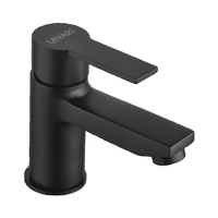 Robinet de salle de bain HMT moderne à montage sur plan, monocommande, eau chaude/froide, finition noir mat, en laiton, avec cartouche céramique