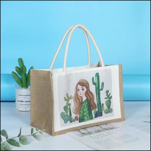 Sac fourre-tout en toile de coton bio blanc imprimé pour la plage, vente en gros - Product Image 4
