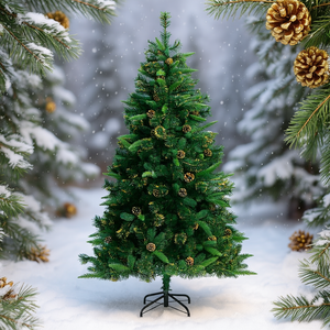 Sapin de Noël artificiel vert de 94,5 pouces en PVC, articulé, installation facile, pour intérieur, avec décorations de cône de pin - Product Image 2