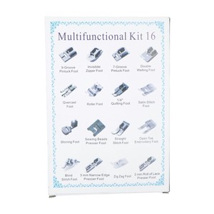 Kit de pieds presseurs multifonctionnels 16 pièces pour machines à coudre, pièces en métal et plastique, point zigzag, équipement de confection de vêtements - Product Image 1
