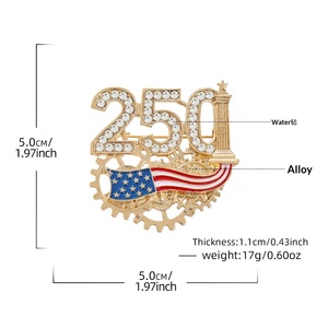 Broche commémorative patriotique en alliage de zinc incrustée de diamants pour le 250e anniversaire de l'indépendance des États-Unis 2026 - Product Image 3