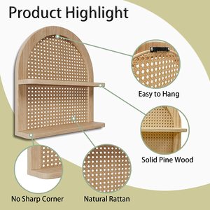 Eco Go, estantes flotantes de bambú de ratán en forma de abanico de 2 niveles, decoración montada en la pared, estante de almacenamiento, organizador, estante de exhibición para Baño - Product Image 6