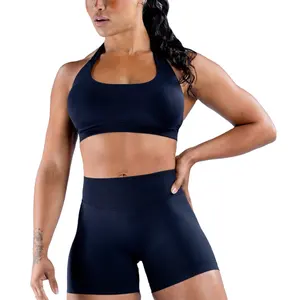 Egzersiz kıyafeti özel kadınlar yoga kırpma üst spor sutyen dikişsiz activewear darbe halter boyun backless sutyen