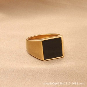 Men's Stainless Steel Square <b>Ring</b> Black Inlay Geometric Design Gold Tone Jewelry Gift - Product Image 4