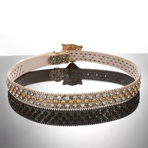 जींस पैंट ड्रेस के लिए फॉक्स हेड के साथ क्रिस्टल वेस्टर्न स्टड ग्लिटर लक्जरी बेल्ट - Product Image 4