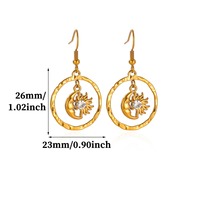 Boucles d'oreilles pendantes en forme d'hameçon, en acier inoxydable 304, avec breloques soleil et lune, créoles martelées dorées et pendentifs CZ, pour femmes, bijoux célestes