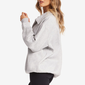 <span class=keywords><strong>Felpa</strong></span> <span class=keywords><strong>Oversize</strong></span> con Colletto per Donna in 50% Cotone 50% Poliestere Grigio con Logo Ricamato Personalizzato di Alta Qualità - Product Image 2