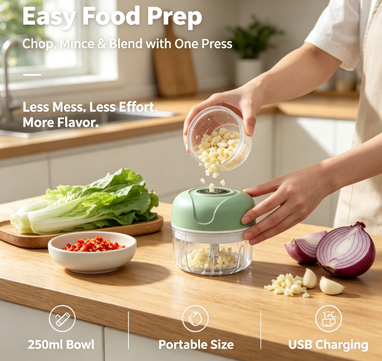 Electric Garlic Herb Press 250ml USB Rechargeable Mini Chopper ...