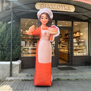 Modelo inflable gigante de 6 pies de altura, realista, de señora pastelera sosteniendo un pastel y agitando, tipo Sky Dancer, para exhibición en tiendas de repostería/festivales de postres/ferias - Product Image 2