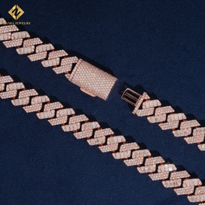 S925 Silver Rose Gold VVS Baguette Moissanite Cuban Link <b>Chain</b> 15mm <b>Iced</b> <b>Out</b> Hip Hop Necklace 3 Row Baguette & Round Cut Jewelry - Product Image 3
