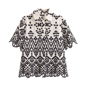 Kar & OT ZA <span class=keywords><strong>เสื้อ</strong></span>เชิ้ตแขนสั้นสำหรับผู้หญิง, <span class=keywords><strong>เสื้อ</strong></span>ปักสีคอปก2024 2731088 2731086ใหม่ฤดูร้อน - Product Image 1