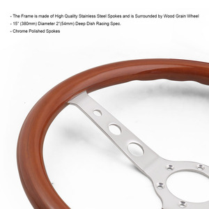 Volante Vintage de Madera de Caoba de 15 Pulgadas (380 mm) para Cadillac, Soporte Electrochapado de 6 Orificios, Modificación de Automóviles - Product Image 3