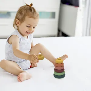 Sıcak satış en çok satan silikon İstifleme oyuncaklar silikon eğitim bloğu bebek oyuncakları BPA ücretsiz gıda sınıfı silikon oyuncaklar