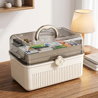 Boîte de rangement pour médicaments en plastique PP pliable à 3 niveaux, écologique, portable, classique, carrée, grande capacité, gain de place