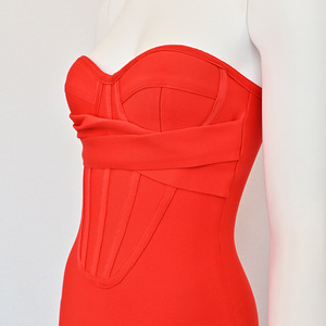 Abito Midi Fasciante Personalizzato con Scollo Basso, Corsetto, Spalle Scoperte, Sexy, Elegante Francese, Senza Spalline, con Spacco, per Feste Casual - Product Image 4
