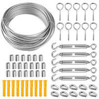 Kit de suspension pour guirlande lumineuse extérieure avec câble en acier recouvert de PVC, crochets à ressort, tende-câble, modèle PtAGK36H, kit d'accessoires à vis