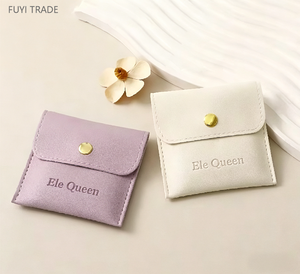 Fashion PU Leather Jewelry Pouch With Logo Flap Button Design <b>Small</b> <b>Gift</b> Bag For Necklace Bracelet Ring - Product Image 1