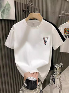 T-shirt da uomo estiva alla moda con stampa a lettere, girocollo, in cotone pesante, a maniche corte, per coppie - Product Image 4