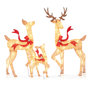 Sculpture lumineuse de renne 3D à LED, motif de Noël, en tissu, fil lumineux blanc chaud, pour extérieur, jardin, décoration de vacances, avec piquet - Product Image 1