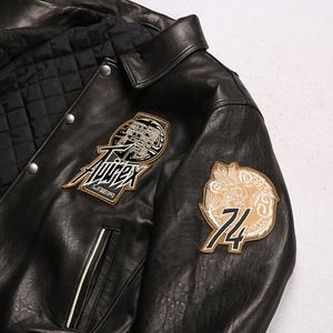 جاكيت جلد طبيعي 100% للدراجات النارية، تصميم جديد للرجال مع تطريز التنين، جاكيت جلد أسود - Product Image 5