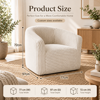 Fauteuil d’appoint moderne à dossier incurvé enveloppant, velours côtelé doux et moelleux, assise profonde, tailles personnalisé
