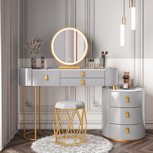 Modern Design Grey MDF White Wood Bedroom <strong>Vanity</strong> Desk <strong>Lighted</strong> Makeup Cosmetics Dressing <strong>Table</strong> with Stool Home Furniture - Product Image 3