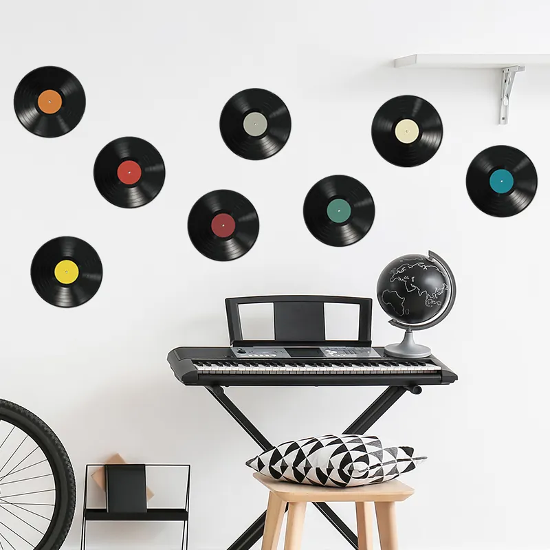 Creative Vinyl Record Wall Decal Living Room Decorative Stickers Kid's Bedroom Wallpaper Self Adhesive TV Background Murals