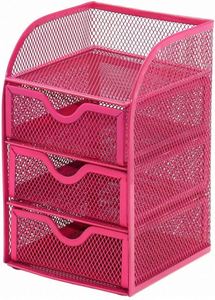 Organisateur de bureau en maille avec 3 tiroirs de rangement pour accessoires, en métal blanc, logo personnalisé, multifonction - Product Image 5